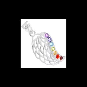 STERLING SILVER GEMSTONE CHAKRA ANGEL WING PENDANT