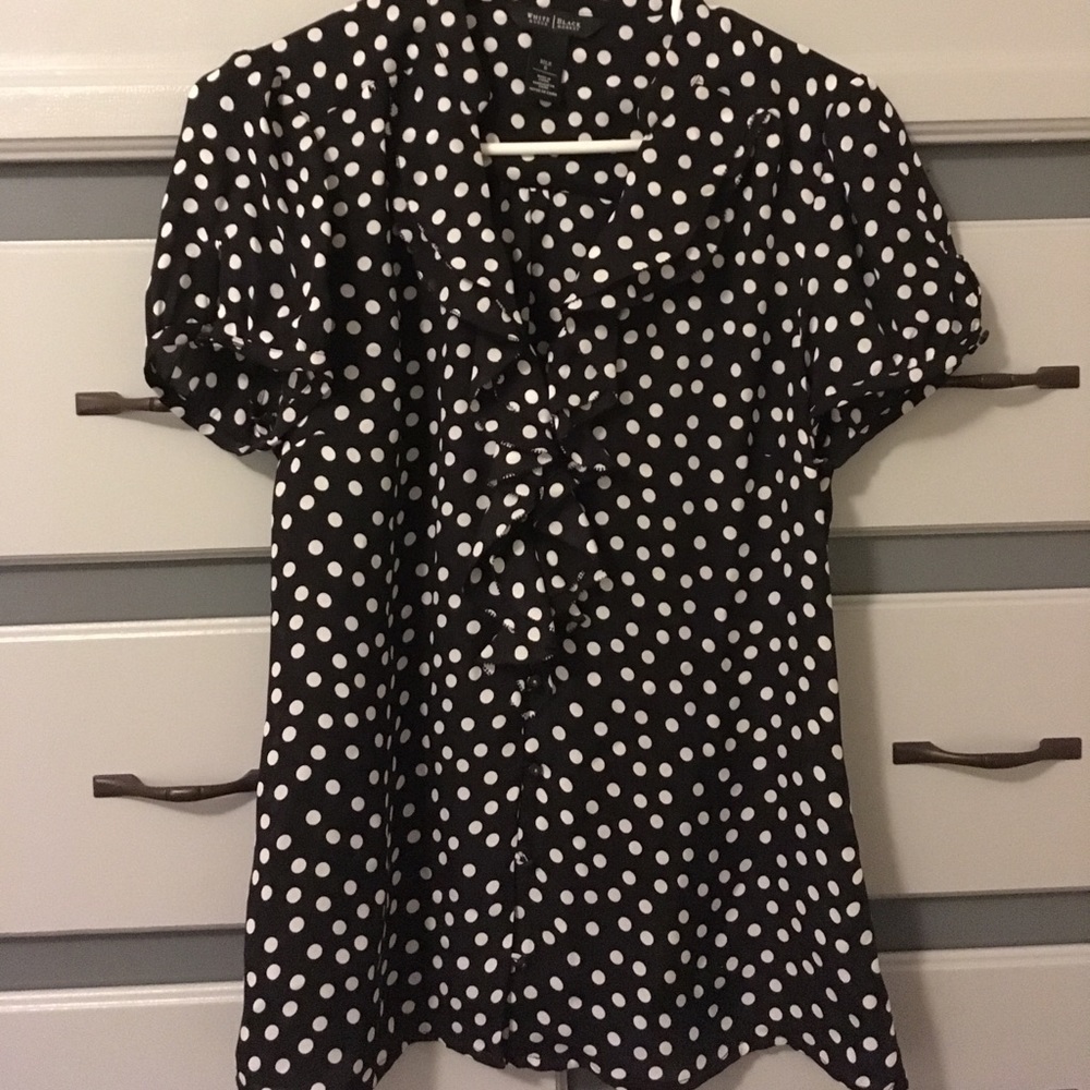 WHBM belted polka dot silk button down blouse