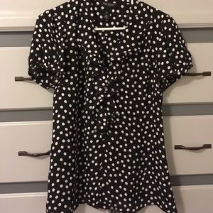 WHBM belted polka dot silk button down blouse