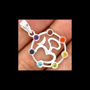 STERLING SILVER GEMSTONE 7 CHAKRA OM PEACE PENDANT