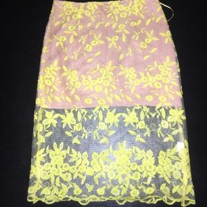 Sabo Skirt Nude and neon yellow floral midi skirt.