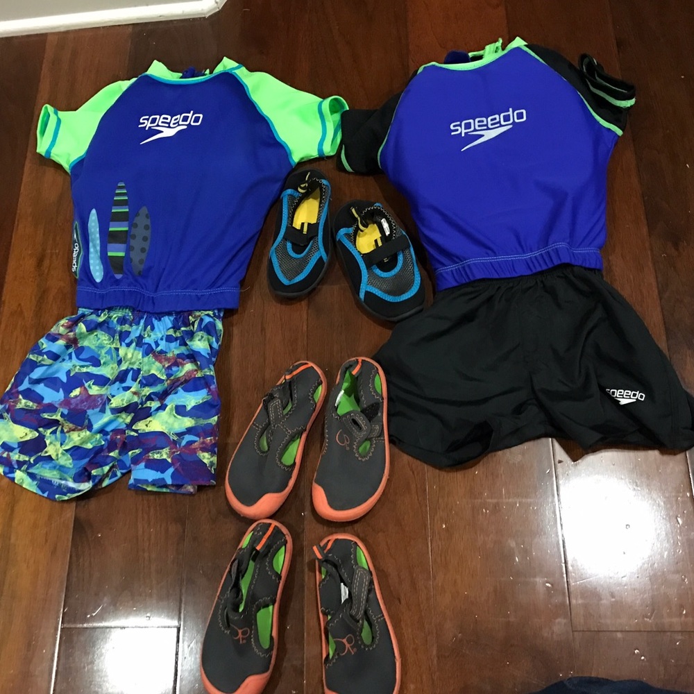 Almost new boys flotation swimsuit w/3 water shoes