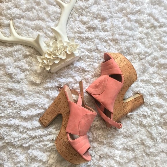 Shoe Dazzle Shoes - Faux Suede and Cork Platforms