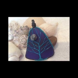 WIRE-WRAPPED COBALT SEAGLASS & LABRADORITE PENDANT