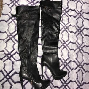 Jessica Simpson black OTK stiletto leather boots