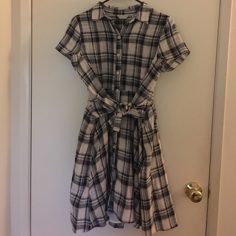 Anthropologie Plaid Tie-Waist Shirtdress by Tylho