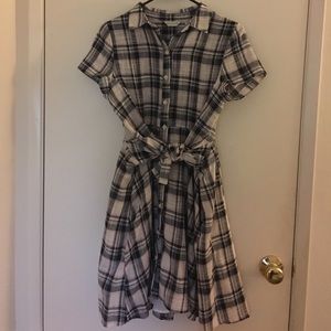 Anthropologie Plaid Tie-Waist Shirtdress by Tylho