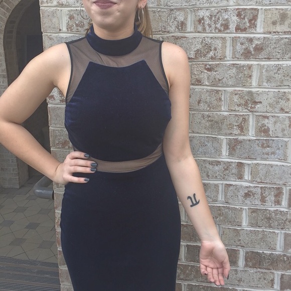 Navy Velvet Formal Dress - Picture 1 of 6