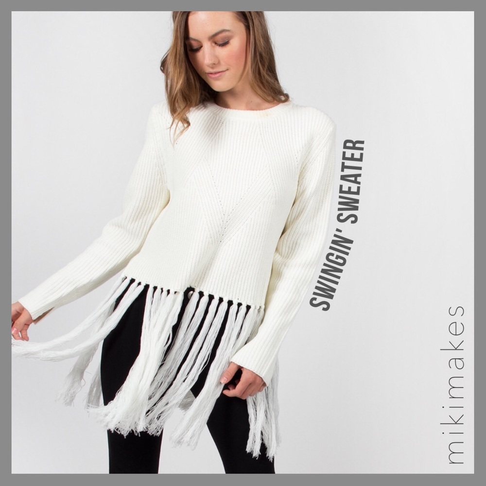 [ moon river ] NWT long fringe cream knit sweater