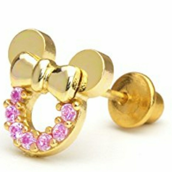 New Kids Girls Earrings gold plated CZ Pink Mouse. - Picture 5 of 9