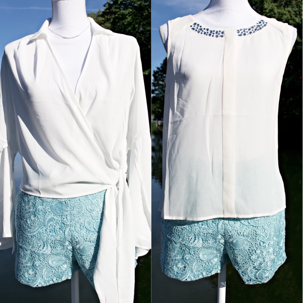 Clearance 🌸 Aqua Blue Paisley Lace Shorts - Picture 5 of 5