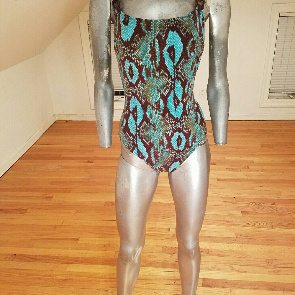 Gottex silver cobra swim suit celluloid details