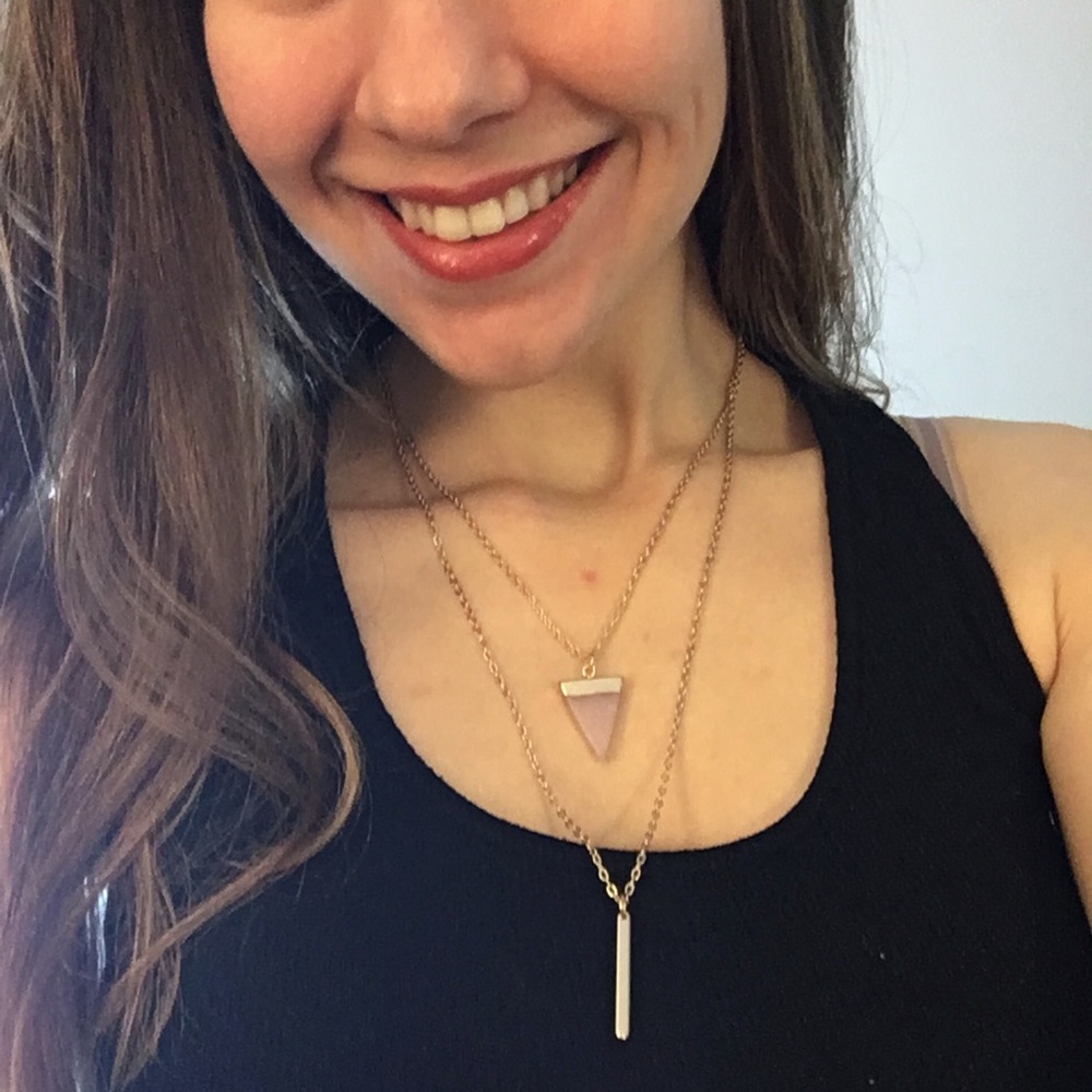 Rose quartz and gold bar necklace set