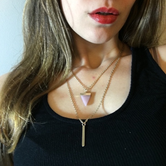 Rose quartz and gold bar necklace set - Picture 4 of 4