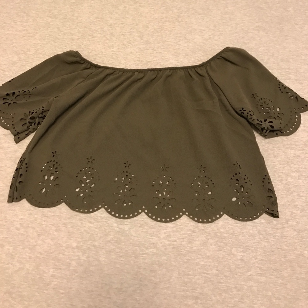 Olive green off shoulder crop top