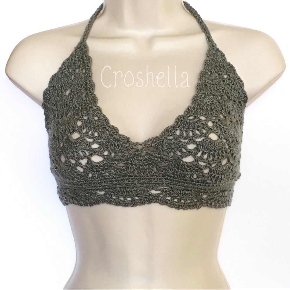 Lacy Crochet Crop Halter Top Handmade