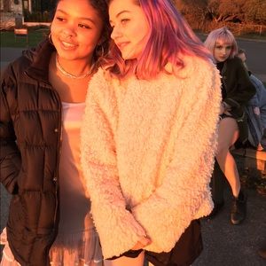 Fuzzy pretty pink white coat