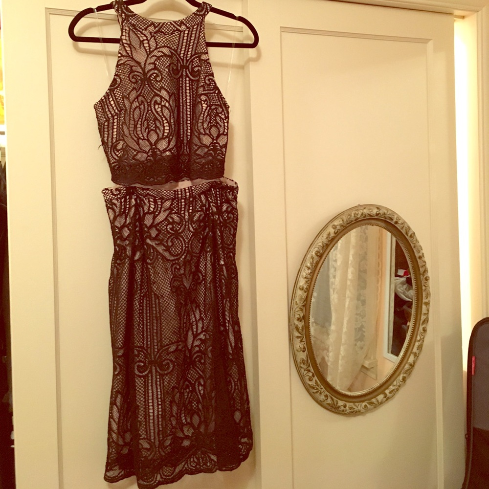 Black dress with nude underlay 2piece