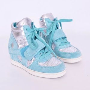 Ash silver and teal sneaker wedges
