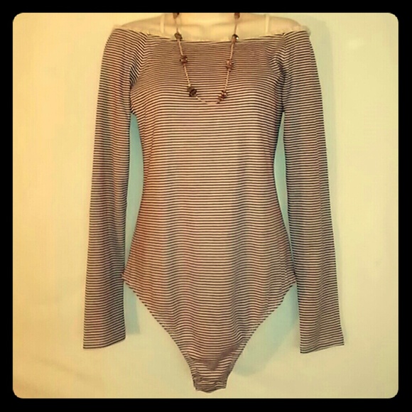 NWT..Striped Off the Shoulder Bodysuit - Picture 2 of 3