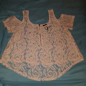 White lace hi-low swing top