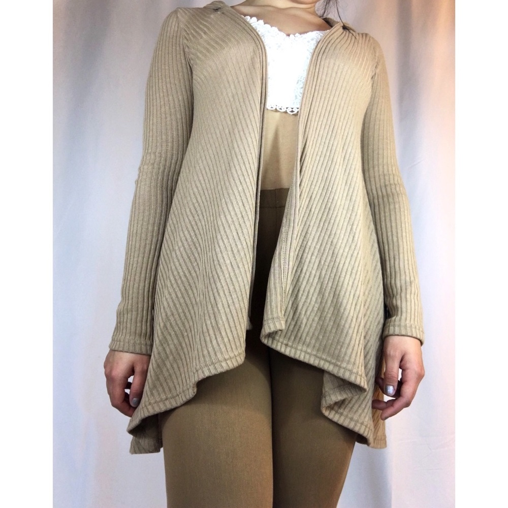 🍦Brown/Beige Ribbed & Hooded Cardigan🍦