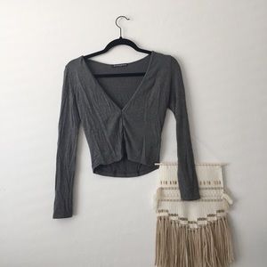 Cropped V Neck Long Sleeve