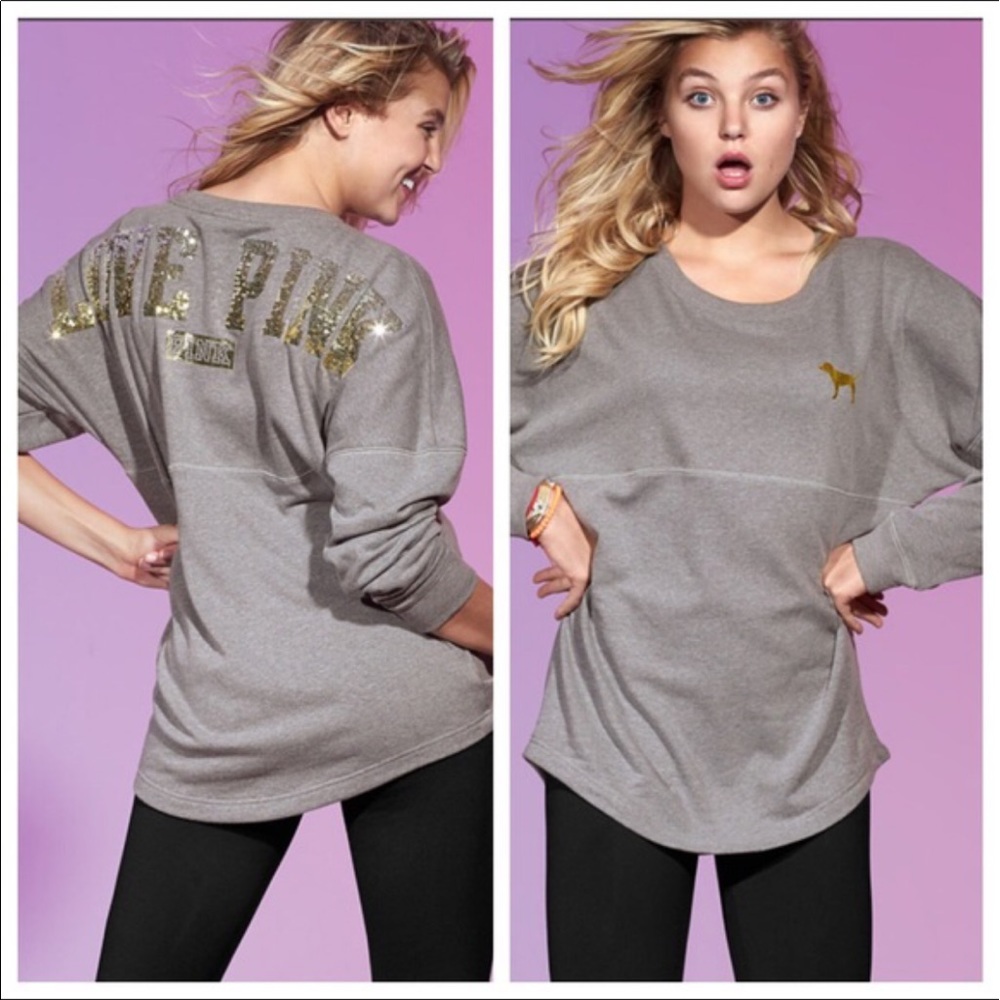 Pink Varsity Victoria's Secret Bling Crew GreyGold
