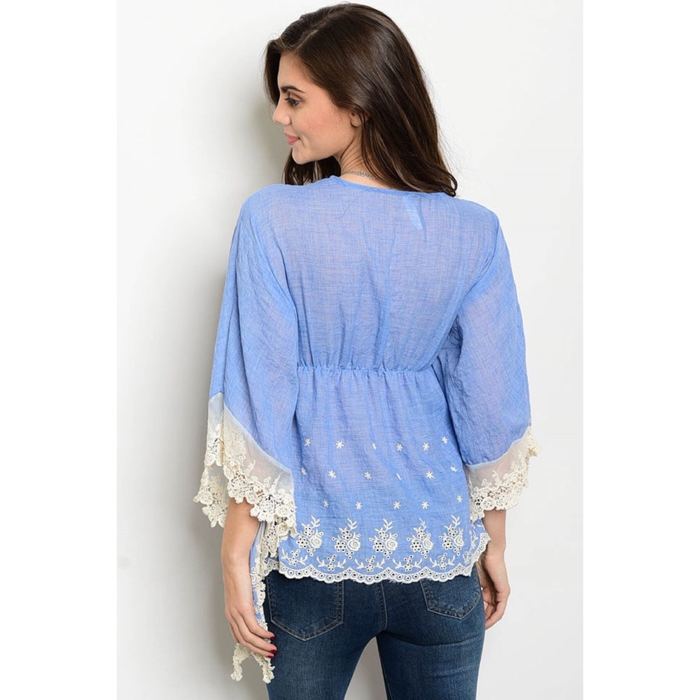 Chambray top with Cream Crochet Lace Details - Picture 2 of 4