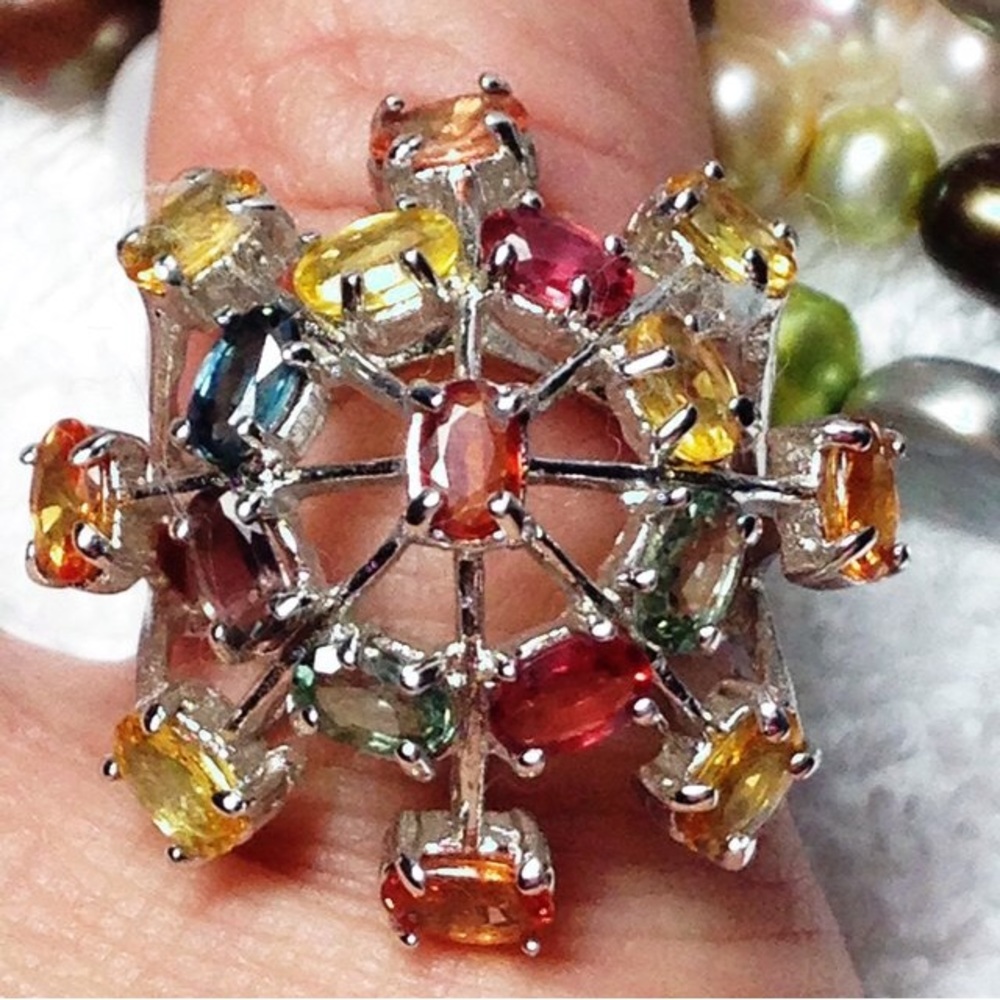 New! Multi color genuine sapphire .925 Ring 7 + 🎁