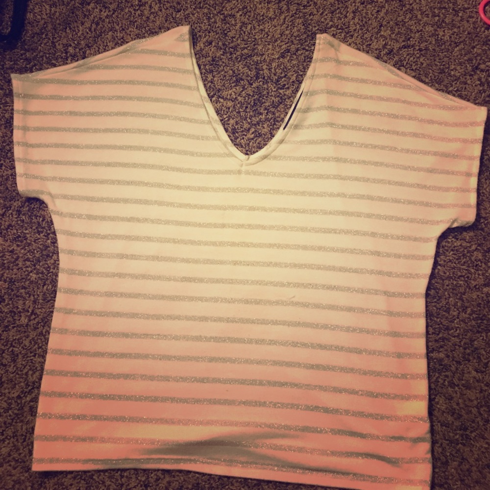 OVERSIZED SHIRT!! White with silver Sequin strips