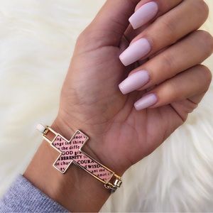 Tanya Kara Jewelry Jewelry - Pink Serenity Prayer Gold Cross Bracelet Tanya Kara Jewelry Jewelry - Pink Serenity Prayer Gold Cross Bracelet