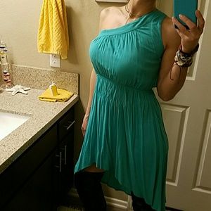 M Turquoise one shoulder, hi low dress