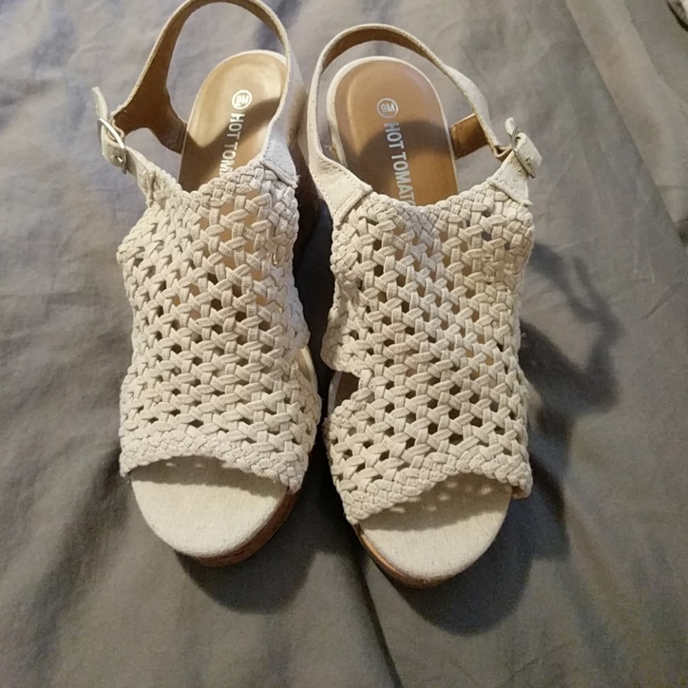 NWT Crocheted peep toe wedges