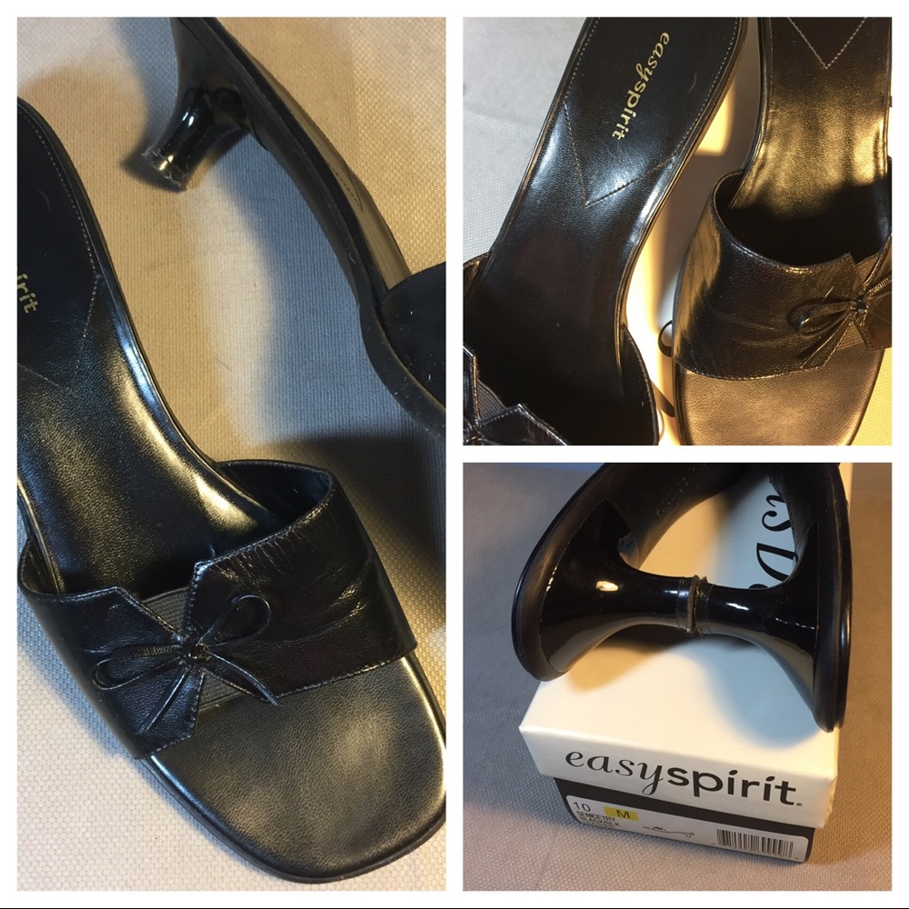 Black Kitten Heel Slide Sandals