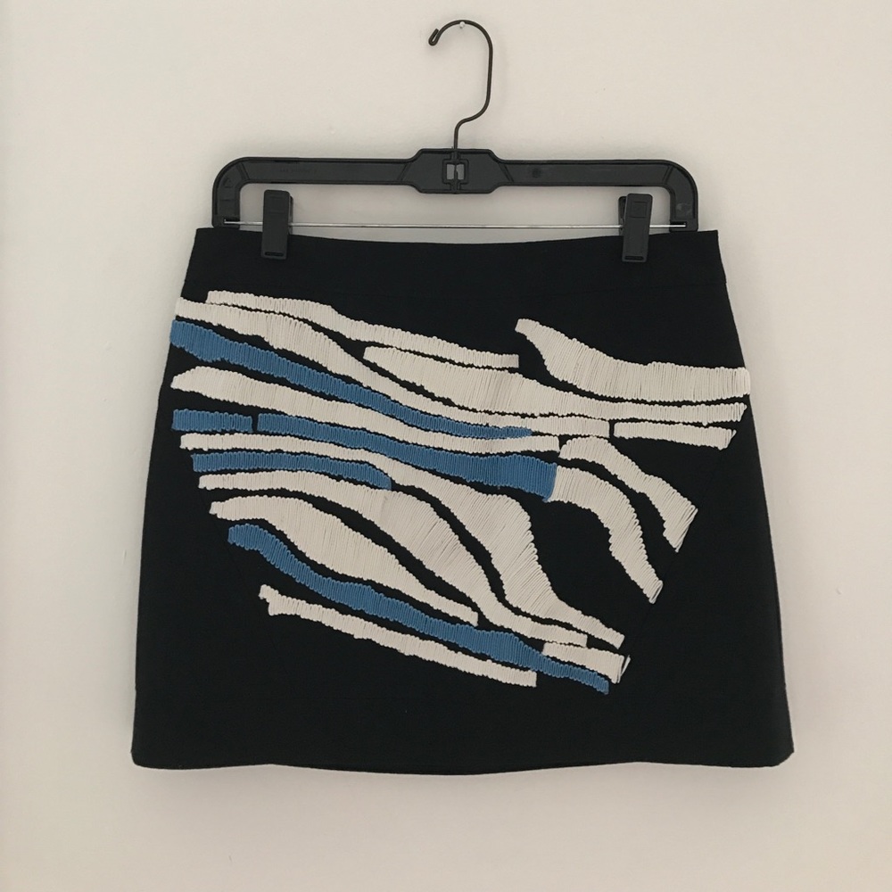 Black Tibi Skirt with blue and white embroidery