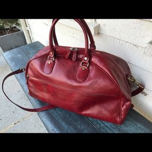 Deep Cherry Red Weekender Leather Bag