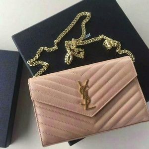 Saint Laurent Chain Wallet In Apricot  leather