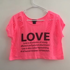 Pink distressed crop top