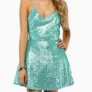 Tobi- Lexa Dress Mint Sequin Mini Skater Dress