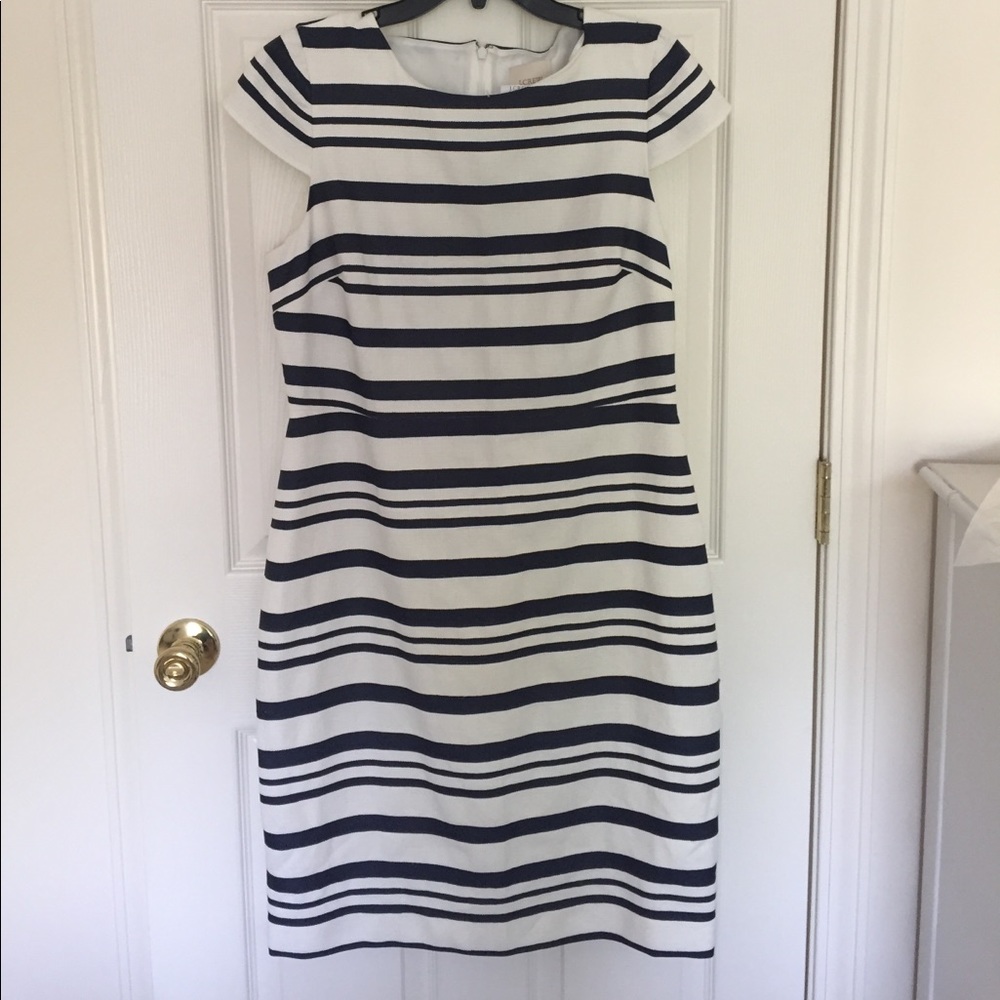 Navy and White Striped Suiting Dress