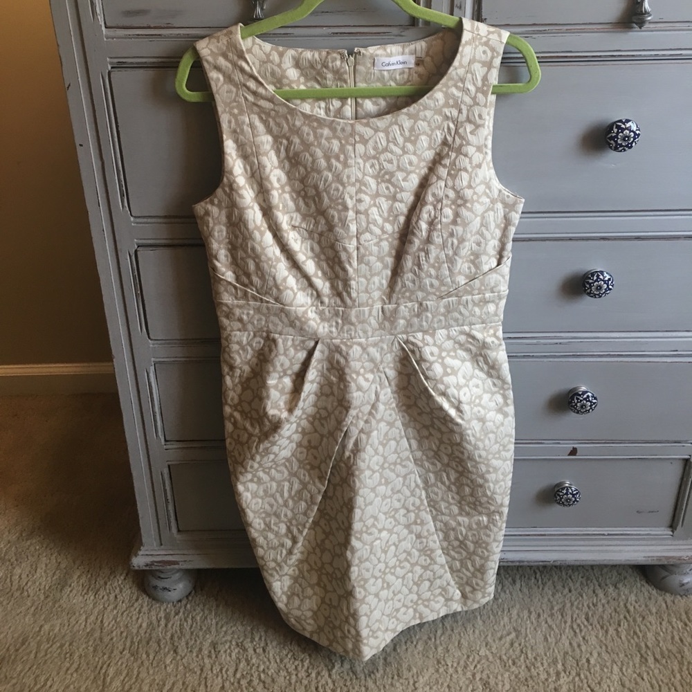 Calvin Klein tan and cream dress