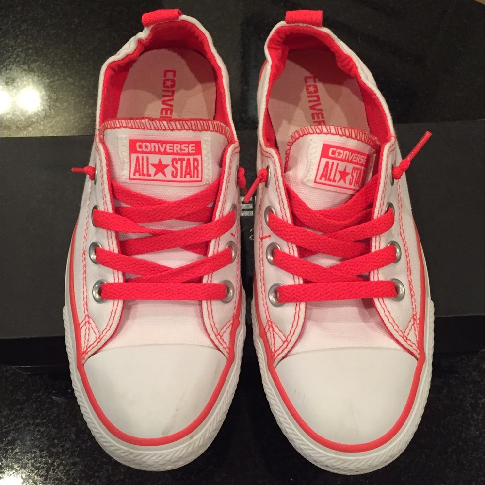 Converse Shoreline White Orange slipon Size 8! EUC