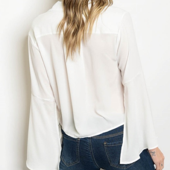 Clearance 🌸 Off White Bell Sleeve Surplice Blouse - Picture 3 of 5