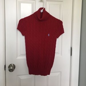 Red turtleneck short sleeved sweater