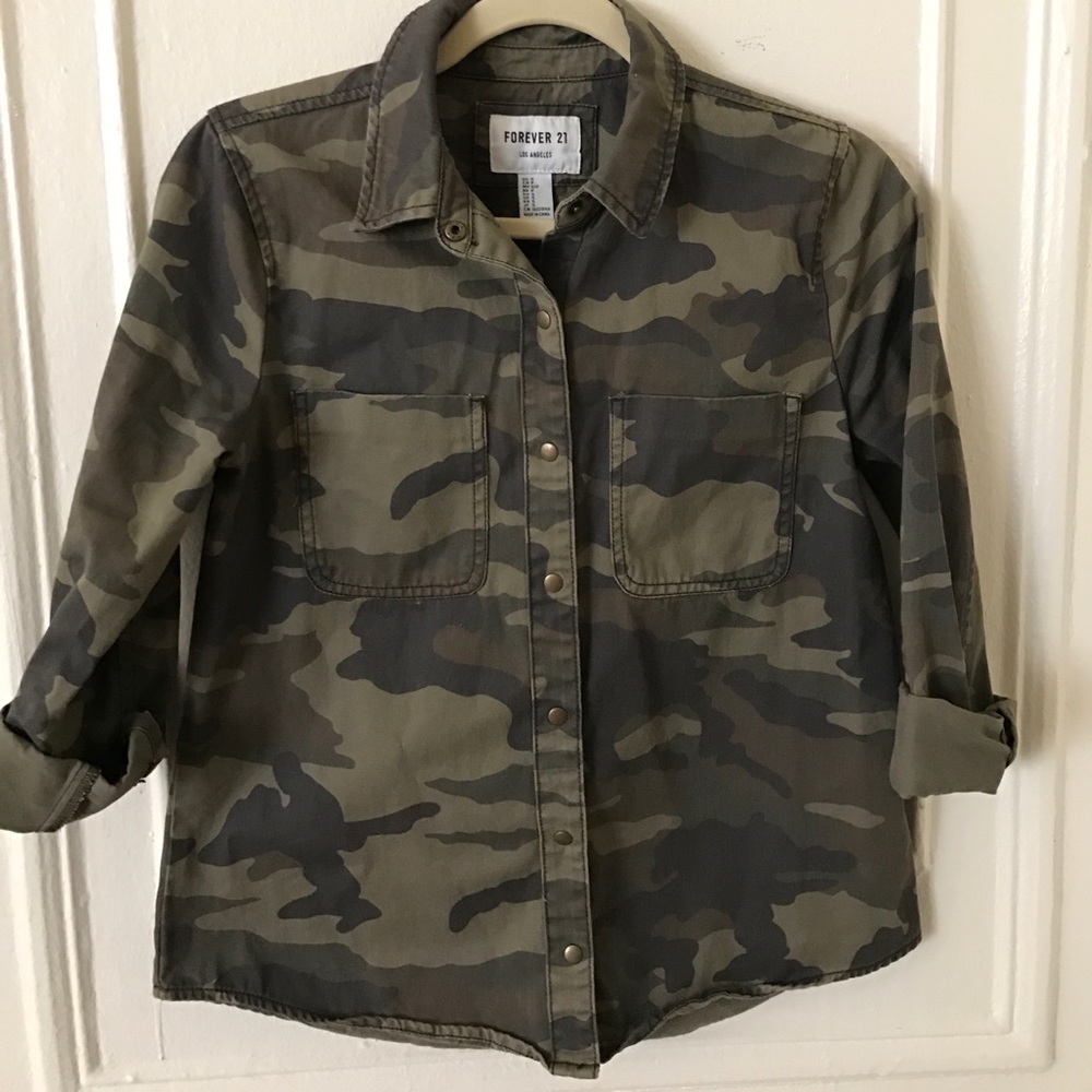 Army button down can be worn as a light jacket