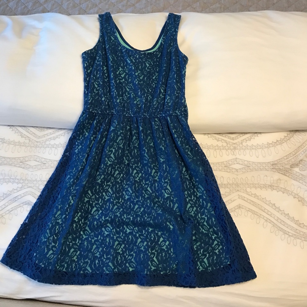 Blue and mint green lace dress