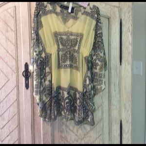 Print flowy top with tiny clear rhinestones