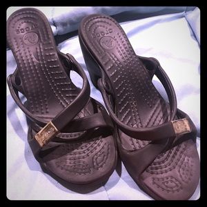 Used black crocs wedge sandals