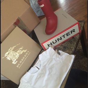 Burberry shirt & Hunter Boots